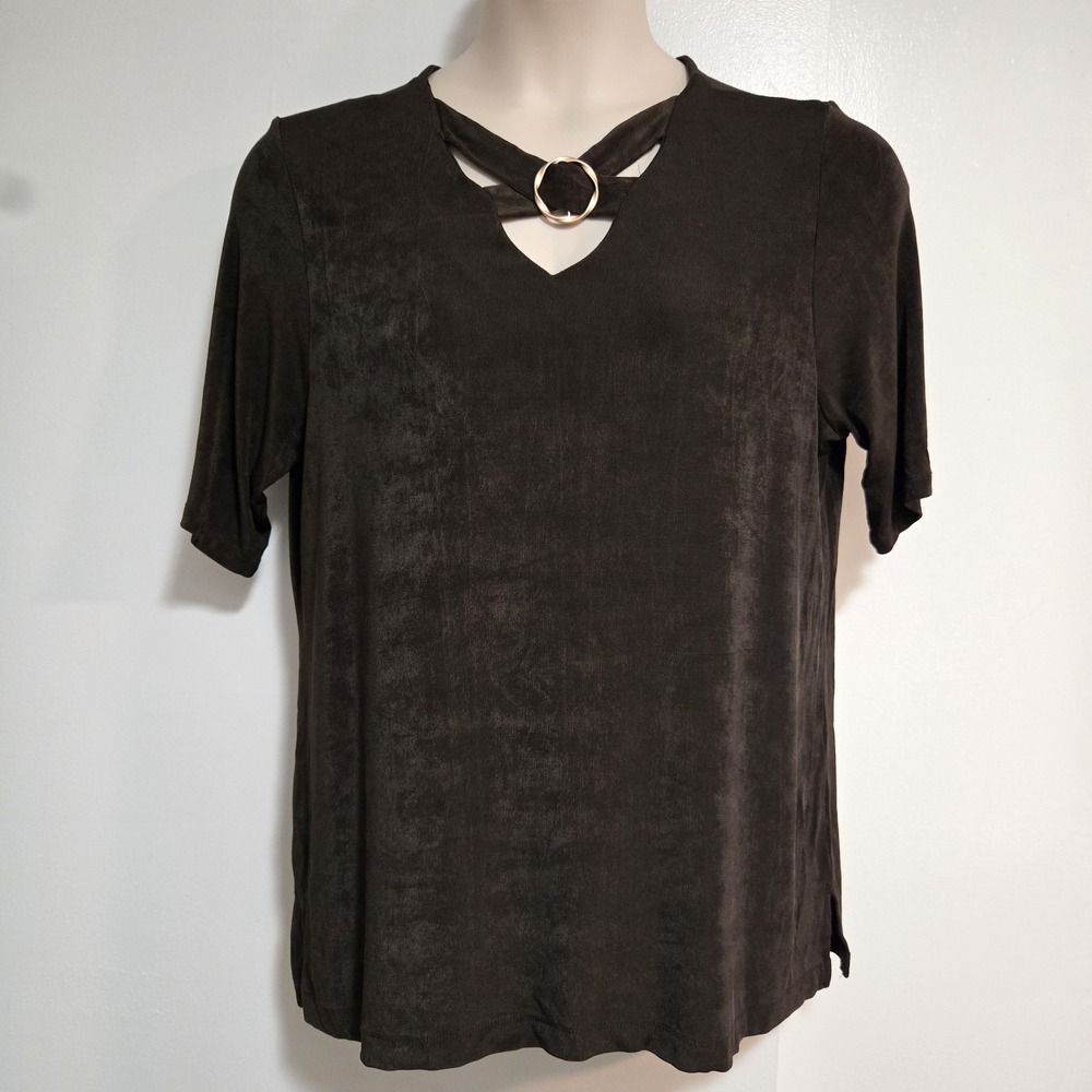 Chico's Travelers Size 3 (XL) Rich Brown Stretch Knit Tunic w/ Metal Detail